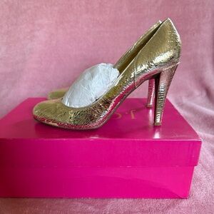 J Crew Gold Crackle Metallic Gold High Platform Heels Pumps Size 6.5